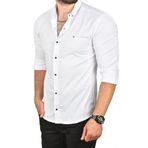 DeepSEA Erkek Beyaz Slim Fit Çıtçıtlı Spor Gömlek Dar Kesim Pamuklu Gabardin Gömlek 2300413