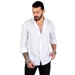 DeepSEA Erkek Beyaz Slim Fit Dar Kesim Keten Gömlek Hakim Yaka Pamuklu Keten Spor Gömlek 2201895