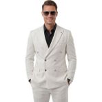 Deepsea Erkek Beyaz Slim Fit Kruvaze Takım Elbise Likralı Çizgili Dokulu Metal Düğmeli 2600820 - 6 Drop - 46