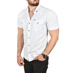 DeepSEA Erkek Beyaz Slim Fit Pamuklu Likralı Kısa Kol Gömlek Kolay Ütülenebilir Çıt Çıtlı Cepli Spor Gömlek 2400253