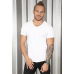 DeepSEA Erkek Beyaz Slim Fit V Yaka Düz Tişört 1801165