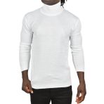 DeepSEA Erkek Beyaz Tam Balıkçı Yaka Yanları Desenli Slim Fit Boğazlı Triko Kazak 2505495