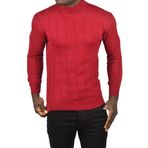 DeepSEA Erkek Bordo Slim Fit Likralı Tüylenme Yapmayan Yarım Balıkçı Çizgili Triko Yarım Boğazlı Kazak 2505503