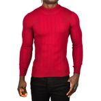 DeepSEA Erkek Bordo Yarım Balıkçı Yaka Kazak Çizgi Desenli Tüylenmeyen Slim Fit Triko 2505491