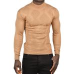 DeepSEA Erkek Camel Baklava Desenli Slim Fit Yarım Balıkçı Yaka Triko Boğazlı Kazak 2505511