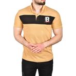 DeepSEA Erkek Camel Slim Fit Nefes Alan Pamuklu Kumaş Dar Kesim Kıvrılmaz Yaka Polo Yaka Tişört 2503019