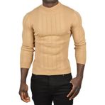 DeepSEA Erkek Camel Yarım Balıkçı Yaka Kazak Çizgi Desenli Tüylenmeyen Slim Fit Triko 2505491