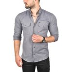 Deepsea Erkek Füme Slim Fit Dar Kesim Pamuklu Spor Gömlek Çıtçıtlı Likralı Gabardin Gömlek 2300421 - 5XL
