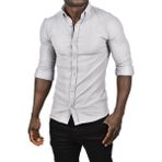 DeepSEA Erkek Gri Likralı Kumaşı Fitilli Slim Fit Uzun Kollu Gömlek 2500805 - XL