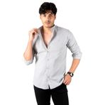 DeepSEA Erkek Gri Slim Fit Dar Kesim Keten Gömlek Hakim Yaka Pamuklu Keten Spor Gömlek 2201895