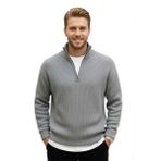 DeepSEA Erkek Gri Yarım Fermuarlı Oversize Kesim Triko Kazak – Yumuşak Dokulu Örgü Kazak 2608511 - 2XL