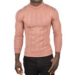 DeepSEA Erkek Gülkurusu Slim Fit Likralı Tüylenme Yapmayan Yarım Balıkçı Çizgili Triko Yarım Boğazlı Kazak 2505503