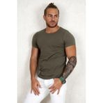 DeepSEA Erkek Haki Slim Fit %90 Pamuk Likralı Yumuşak Dokulu Basic Tişört 1801131 - 2XL
