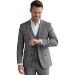 Deepsea Erkek Koyu Gri Slim Fit 3’lü Takım Elbise – Yelekli Ekose Desenli Çift Düğme Takım Elbise 2600501 - 6 Drop - 46