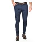 DeepSEA Erkek Lacivert Kendinden Desenli Slim Fit Likralı Keten Pantolon 2502310