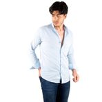 DeepSEA Erkek Mavi Slim Fit Dar Kesim Keten Gömlek Hakim Yaka Pamuklu Keten Spor Gömlek 2201895