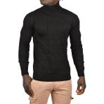 DeepSEA Erkek Siyah Kare Desenli Balıkçı Yaka Slim Fit Boğazlı Triko Kazak 2505493