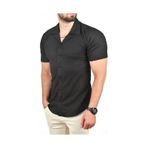 Deepsea Erkek Siyah Slim Fit Pamuklu Apaş Yaka Kısa Kol Penye Gömlek Dokulu Jakar Kumaş Dar Kesim Spor Gömlek 2501216 Siyah