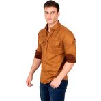 DeepSEA Erkek Taba Kırışmayan Süet Kumaş ÇıtÇıtlı Cepli Slim Fit Mevsimlik Gömlek 2302329