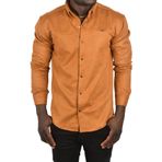 DeepSEA Erkek Taba Likralı Çıtçıtlı Kırışmayan Süet Kumaş Slim Fit Cepsiz Mevsimlik Gömlek 2500556