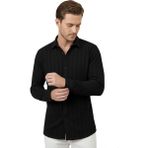 Deepsea Siyah Rahat Kalıp Örme Kumaş Likralı Erkek Gömlek 2602601 - 2XL