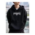 DEEPSENCE Erkek Siyah Kapüşonlu Oversize Sweatshirt Punısher Baskılı