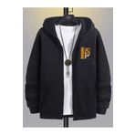DEEPSENCE Erkek Siyah Kışlık Kapişonlu Fermuarlı Sweatshirt İçi Polarlı Ceket