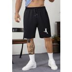 DEEPSENCE Erkek Siyah Penye Şort & Bermuda Kapri Yazlık Pamuklu Slim Fit Baskılı