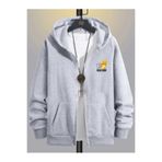 DEEPSENSE Erkek Gri Kapişonlu Fermuarlı Oversize Sweatshirt Ceket Hırka