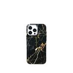 Deercase iPhone 16 Pro Siyah Premium Altın Sarısı Mermer Kamera Korumalı Darbe Emici Magsafe Uyumlu Telefon Kılıfı