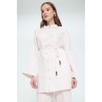 DeFacto %100 Keten Regular Fit Bağcıklı Uzun Kollu Gömlek Tunik D4394AX25SM - Ekru-ER42 - Dropsuz - L - XL