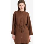 DeFacto %100 Keten Regular Fit Bağcıklı Uzun Kollu Tesettür Gömlek Tunik D4394AX25SM - Kahve - Dropsuz - L - XL