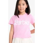DeFacto %100 Pamuk Barbie Fitted Bisiklet Yaka Ribana Kısa Kollu Tişört Kız Çocuk E2614A825SM - Pink - Dropsuz - 7 - 8 Yaş