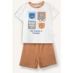 DeFacto %100 Pamuk Baskılı Kısa Kollu Üst Şort Alt 2'li Pijama Takımı Erkek Bebek H5395A526HS - Turuncu-OG135 - 5 - 6 Yaş
