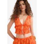 DeFacto %100 Pamuk Fitted Crop Desenli Önden Bağlamalı Bluz F4626AX25HS - Turuncu-OG567