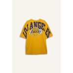 DeFacto %100 Pamuk NBA Los Angeles Lakers Oversıze Bisiklet Yaka Kısa Kollu Tişört C4465AX24HS