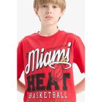 DeFacto %100 Pamuk NBA Miami Heat Bisiklet Yaka Kısa Kollu Tişört Erkek Çocuk E4837A825SM