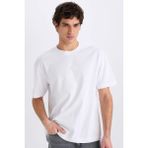 DeFacto %100 Pamuk Oversize Geniş Kalıp Bisiklet Yaka Basic Düz Kısa Kollu Beyaz Tişört E6885AXNS - Beyaz-WT34 - XS
