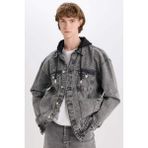 DeFacto %100 Pamuk Oversize Geniş Kalıp Kapüşonlu Düğmeli Mevsimlik Baharlık Denim Ceket D0416AX25SP - Gri-NM55 - XS
