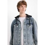 DeFacto %100 Pamuk Oversize Geniş Kalıp Kapüşonlu Düğmeli Mevsimlik Baharlık Denim Ceket D0417AX25SP - Mavi-NM39