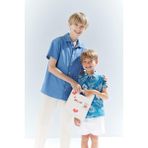 DeFacto %100 Pamuk Oversize Geniş Kalıp Polo Yaka Kısa Kollu Gömlek Erkek Çocuk E5832A825HS - Mavi-BE422 - 8 - 9 Yaş