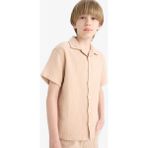 DeFacto %100 Pamuk Oversize Geniş Kalıp Polo Yaka Müslin Kısa Kollu Gömlek Erkek Çocuk W3239A625HS - 5 - 6 Yaş - Dropsuz - Bej