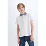DeFacto %100 Pamuk Polo Yaka Basic Düz Kısa Kollu Tişört Erkek Çocuk D9254A825SM - Beyaz-WT34 - 8 - 9 Yaş