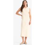 DeFacto %100 Pamuk Regular Fit Basic Penye Kolsuz Midi Elbise C9686AX25SM - Bej-BG359