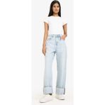 DeFacto %100 Pamuk Relax Fit Yüksek Bel Düz Paça Uzun Jean Kar Yıkamalı Pantolon G4930AX26SM - Mavi-NM39 - 36