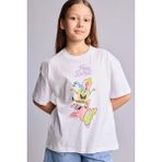 DeFacto %100 Pamuk SpongeBob Oversize Bisiklet Yaka Kısa Kollu Tişört Kız Çocuk H3481A826HS - Beyaz-WT79 - 7 - 8 Yaş