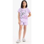 DeFacto %100 Pamuklu Ayıcık Baskılı Beli Lastikli Pijama Takımı Kız Çocuk E6226A825HS - Mor-PR249 - Dropsuz - 7 - 8 Yaş