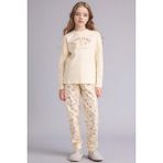 DeFacto %100 Pamuklu Baskılı Beli Lastikli Pijama Takımı Kız Çocuk F6231A825WN - Dropsuz - Ekru - 7 - 8 Yaş