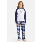 DeFacto %100 Pamuklu Desenli Beli Lastikli Pijama Takımı Kız Çocuk F7288A825AU - Beyaz-WT79 - 7 - 8 Yaş