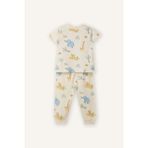 DeFacto %100 Pamuklu Dinozor Baskılı 2'li Pijama Takımı Erkek Bebek G8846A526SM - Ekru-ER233 - 3 - 4 Yaş